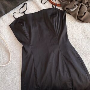 Aritzia Black Satin Slip Dress with Thin Straps